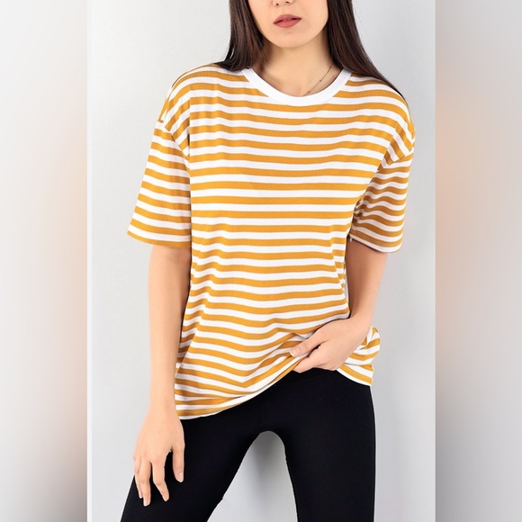 Joan Rivers Tops - Joan Rivers Mustard and White Striped Tee